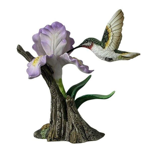 Vintage Hummingbird Purple Iris Figurine Roman Collectible Floral Porcelain READ - Picture 3 of 10